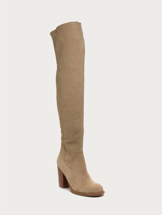 Miim Shoes - Women's Over-the-Knee Suede Boots in Taupe with Block Heel